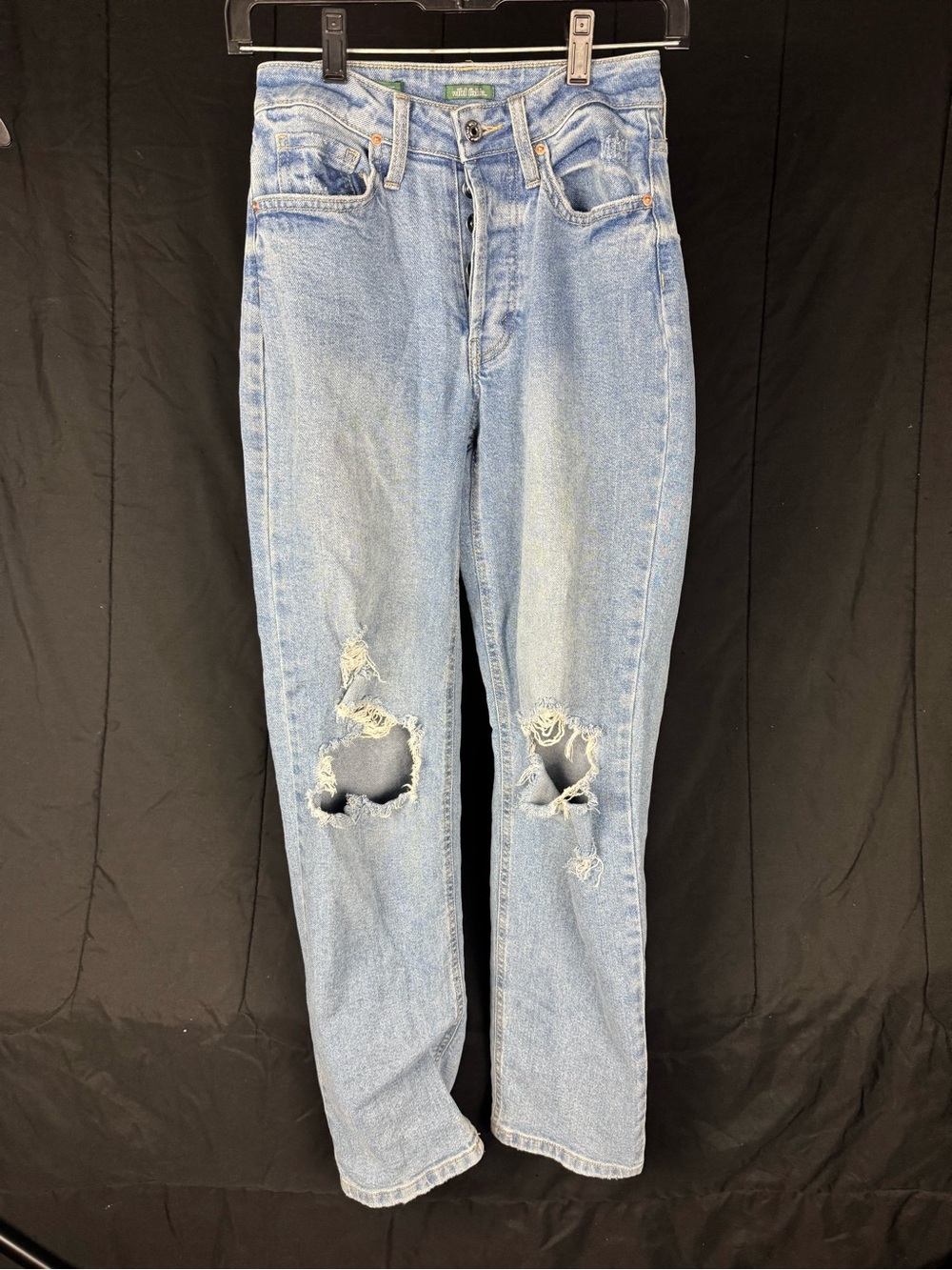 H&M Light Blue Distressed Straight-Leg Jeans